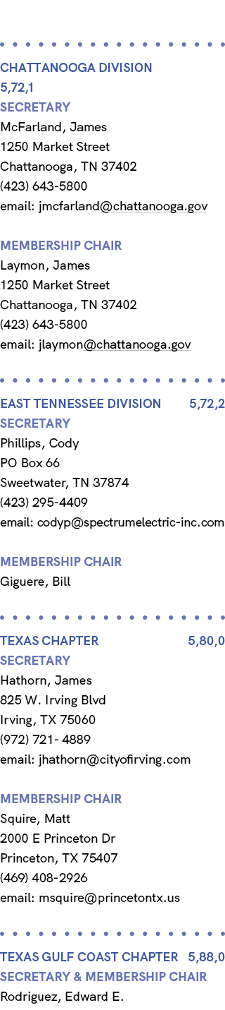  CHATTANOOGA Division 5,72,1 Secretary McFarland, James 1250 Market Street Chattanooga, TN 37402 (423) 643 5800 email...
