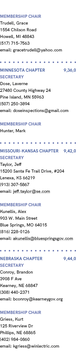 membership chair Trudell, Grace 1554 Chilson Road Howell, MI 48843 (517) 715 7563 email: gracetrudell@yahoo.com MINNE...