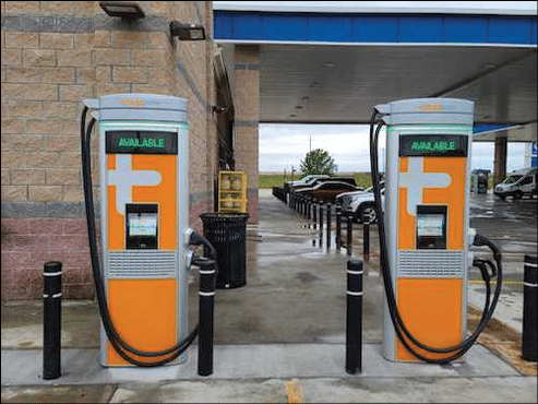 May 7, 2022 - Electric vehicle chargers in Okemah, OK, funded through the ChargeOK grant program. (Photo by Tam Do / eExpress)
