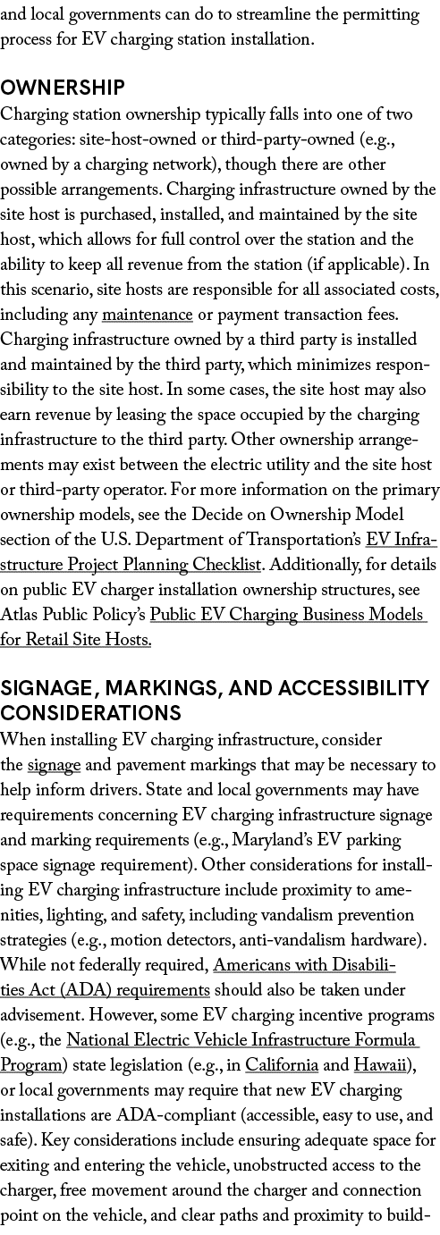 and local governments can do to streamline the permitting process for EV charging station installation. Ownership Cha...