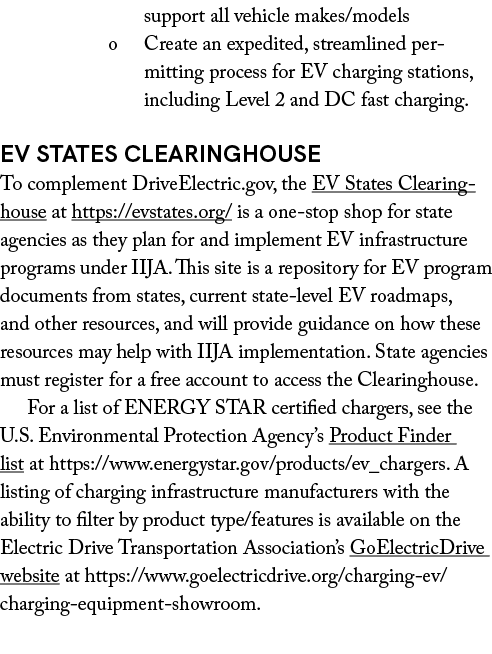 support all vehicle makes/models o Create an expedited, streamlined permitting process for EV charging stations, incl...