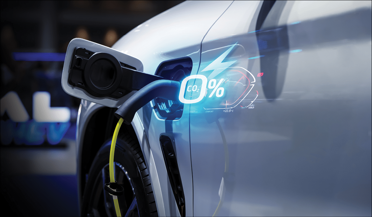 Power cable pump plug in charging power to electric vehicle EV car.