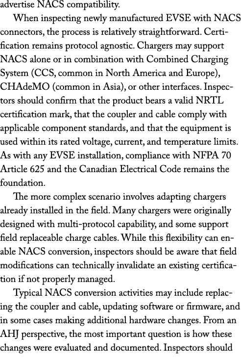 advertise NACS compatibility. When inspecting newly manufactured EVSE with NACS connectors, the process is relatively...
