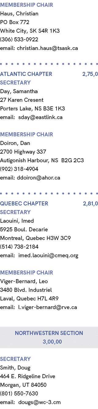 membership chair Haus, Christian PO Box 772 White City, SK S4R 1K3 (306) 533 0922 email: christian.haus@tsask.ca ATLA...