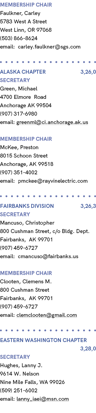 membership chair Faulkner, Carley 5783 West A Street West Linn, OR 97068 (503) 866 8624 email: carley.faulkner@sgs.co...