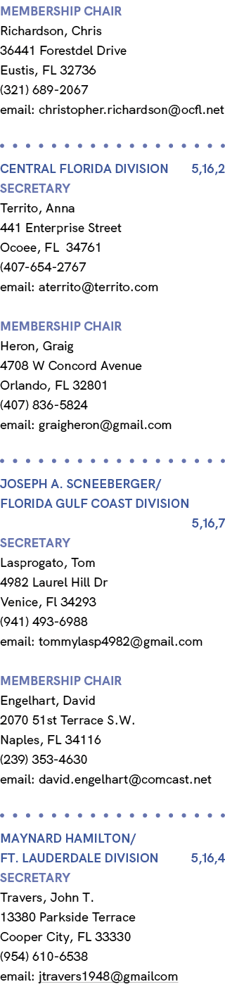 membership chair Richardson, Chris 36441 Forestdel Drive Eustis, FL 32736 (321) 689 2067 email: christopher.richardso...