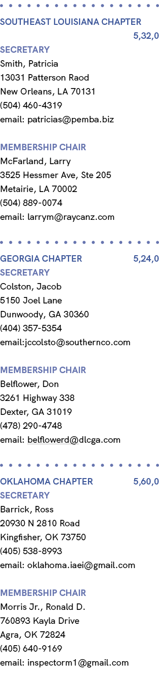  SOUTHEAST LOUISIANA Chapter 5,32,0 Secretary Smith, Patricia 13031 Patterson Raod New Orleans, LA 70131 (504) 460 43...
