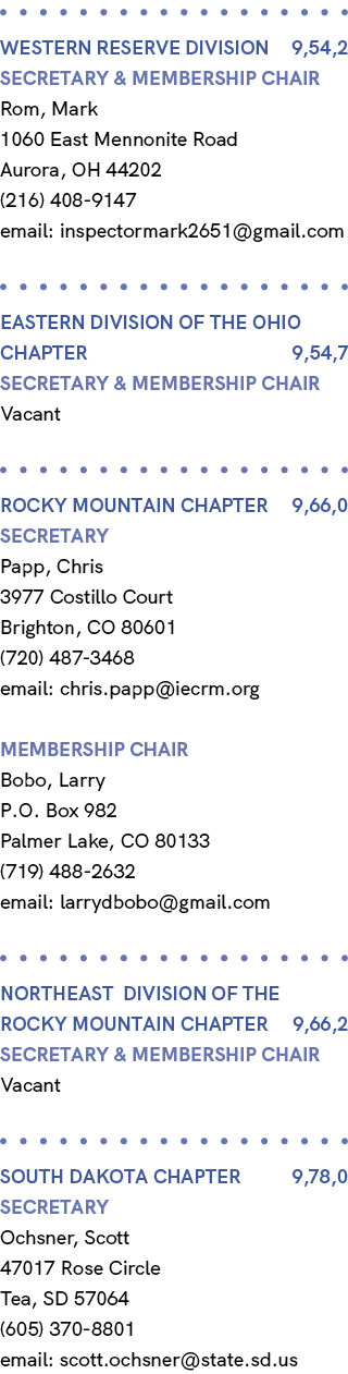  WESTERN RESERVE Division 9,54,2 Secretary & MEMBERSHIP CHAIR Rom, Mark 1060 East Mennonite Road Aurora, OH 44202 (21...
